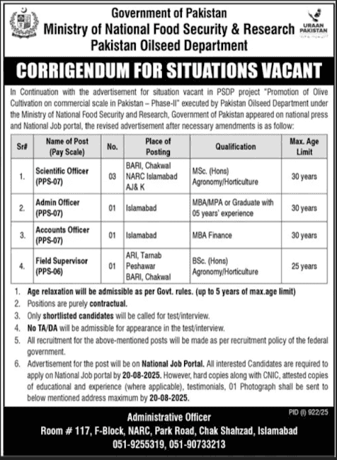MNFSR Jobs 2025 Advertisment