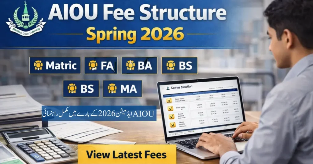 AIOU Fee Structure Spring 2026 fees for Matric FA BA BS MA