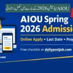 AIOU Spring 2026 Admission Online Apply Last Date Checklist